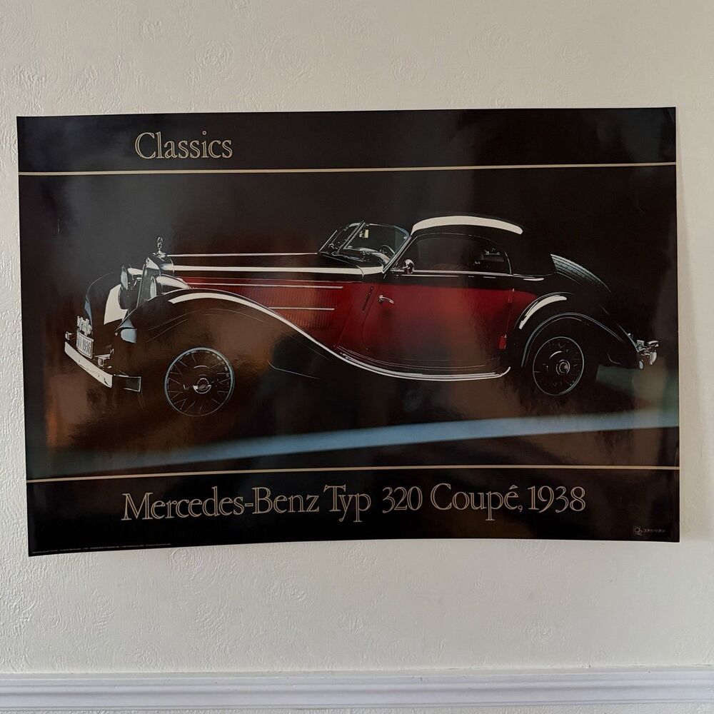 Vintage verkerke Mercedes Benz typ 320 coupe 1938 original 1984 Poster 24.5x36.5